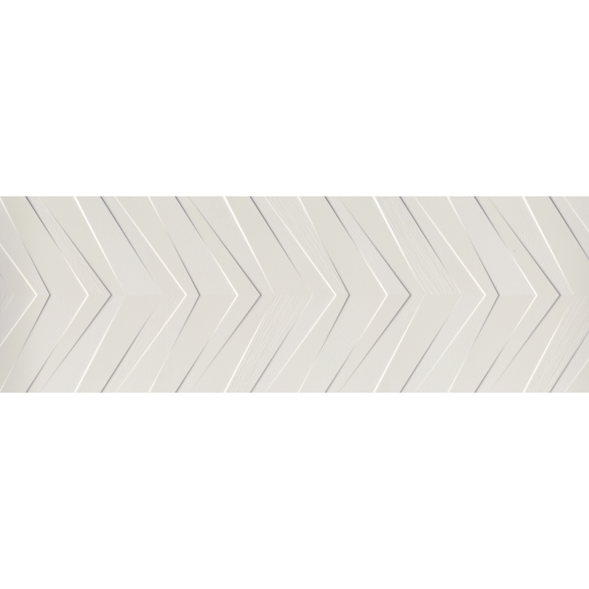 Synergy Chevron Matte/Satin ceramic tile in white and gray, 16x47 size, featuring a modern matte/satin finish and rectified edges.